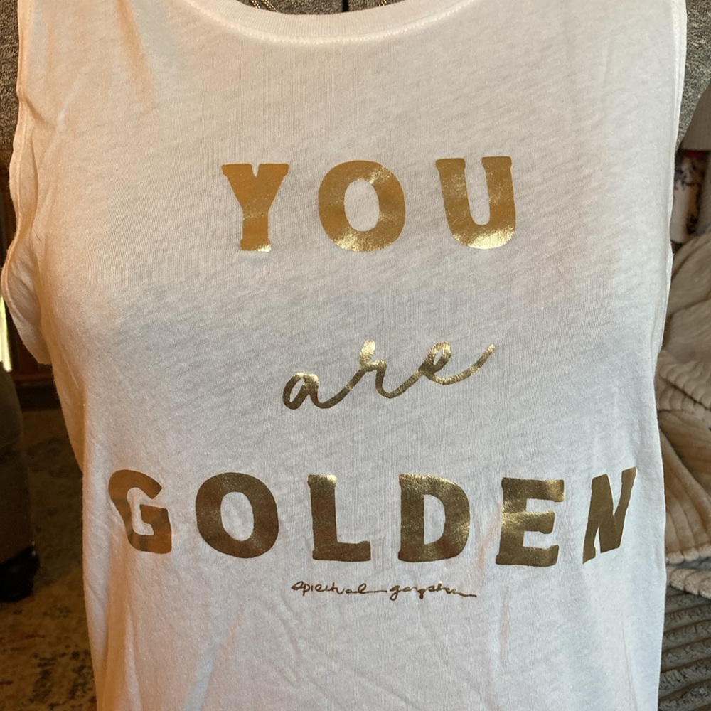 May All Beings Be Happy and Free Slim Fit Yoga Inspired Tank “You are Golden”